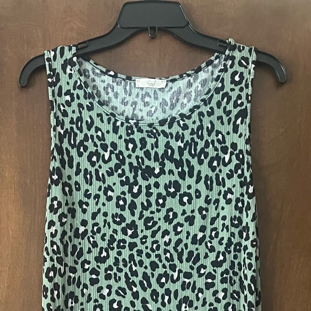 Leopard Print Pleated Dress - Green and Black